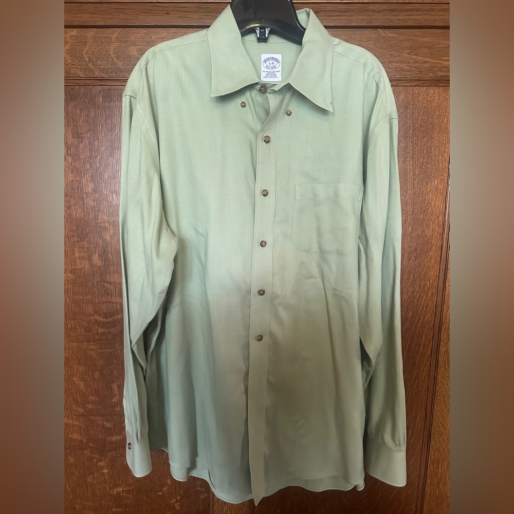 Brooks Brothers Cashmere/Cotton Blend Sage Herringbone button up shirt Size L